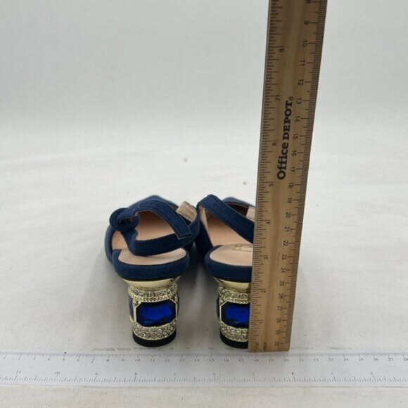 FSJ Women Pointed Toe Slingback Wedding Pumps Chunky Low Heel Rhinestone Sandals - Picture 4 of 8